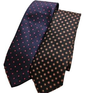 HARRODS Silk Ties Black Navy Dots 2 Neckties Made & Purchased In London